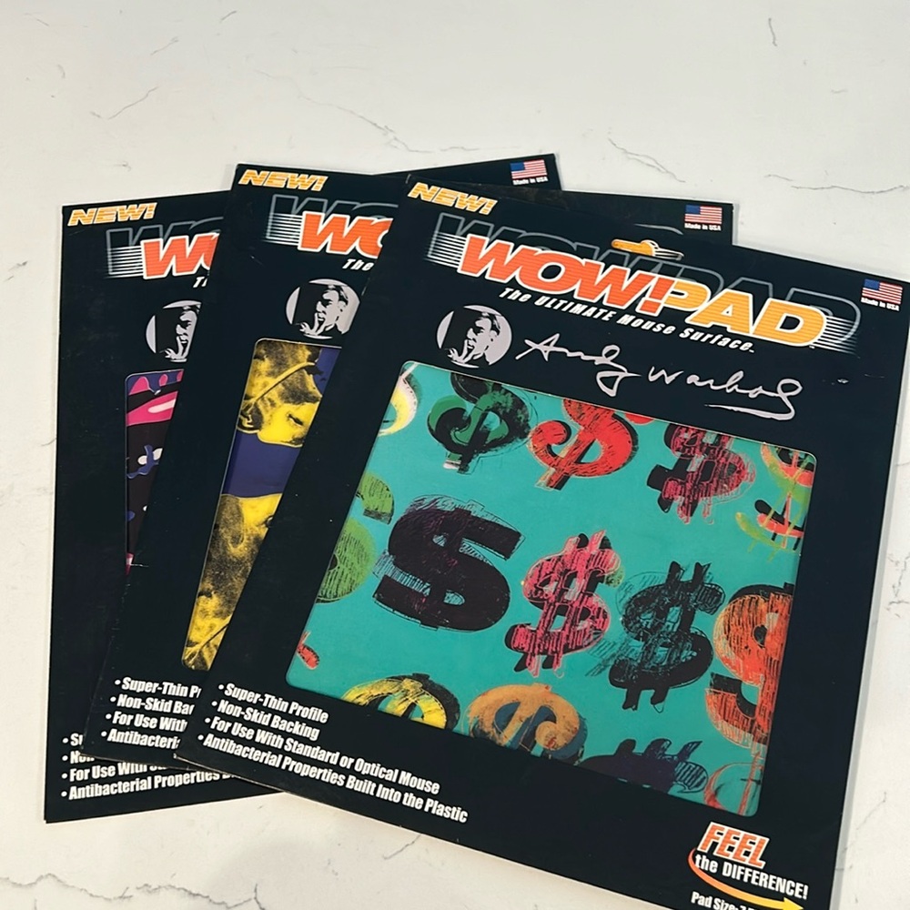 Andy Warhol New!  3 mouse surface wowpads!NIP!!
